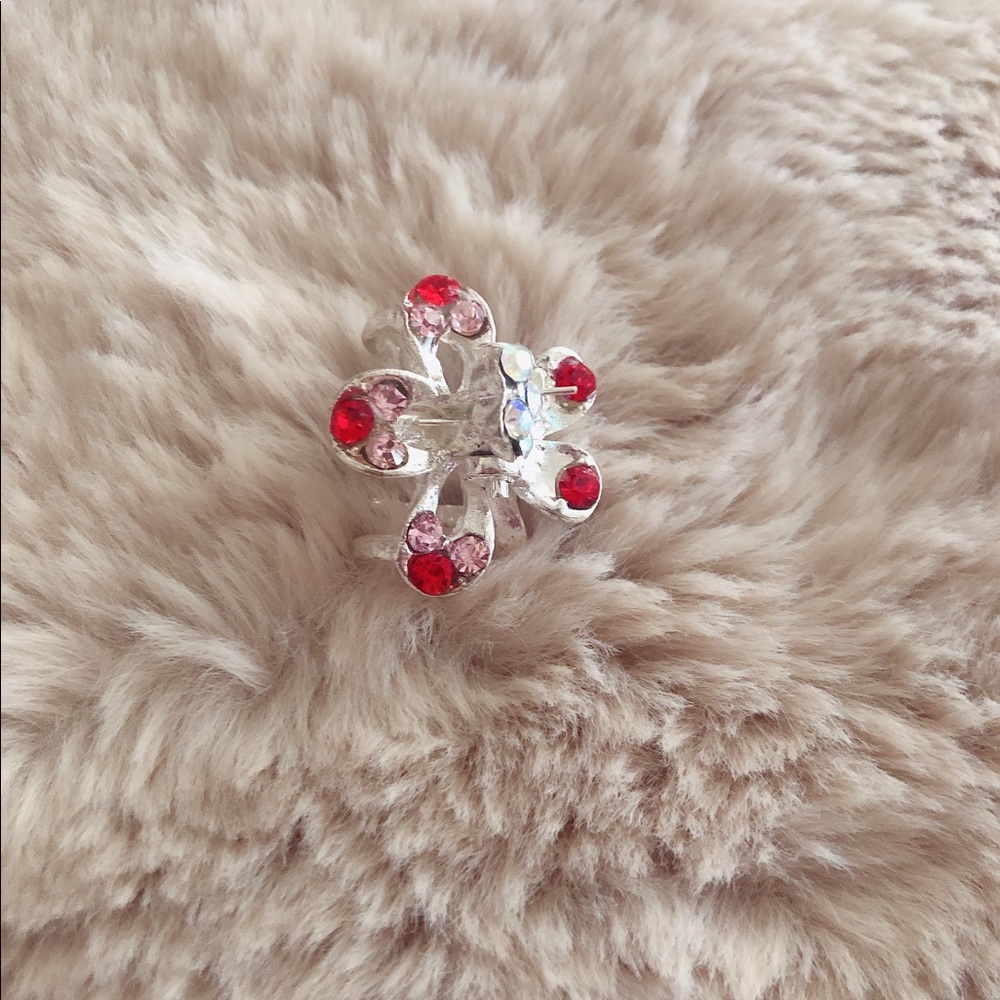 Red Flower Rhinestones Cute Adorable Mini Hair Clip